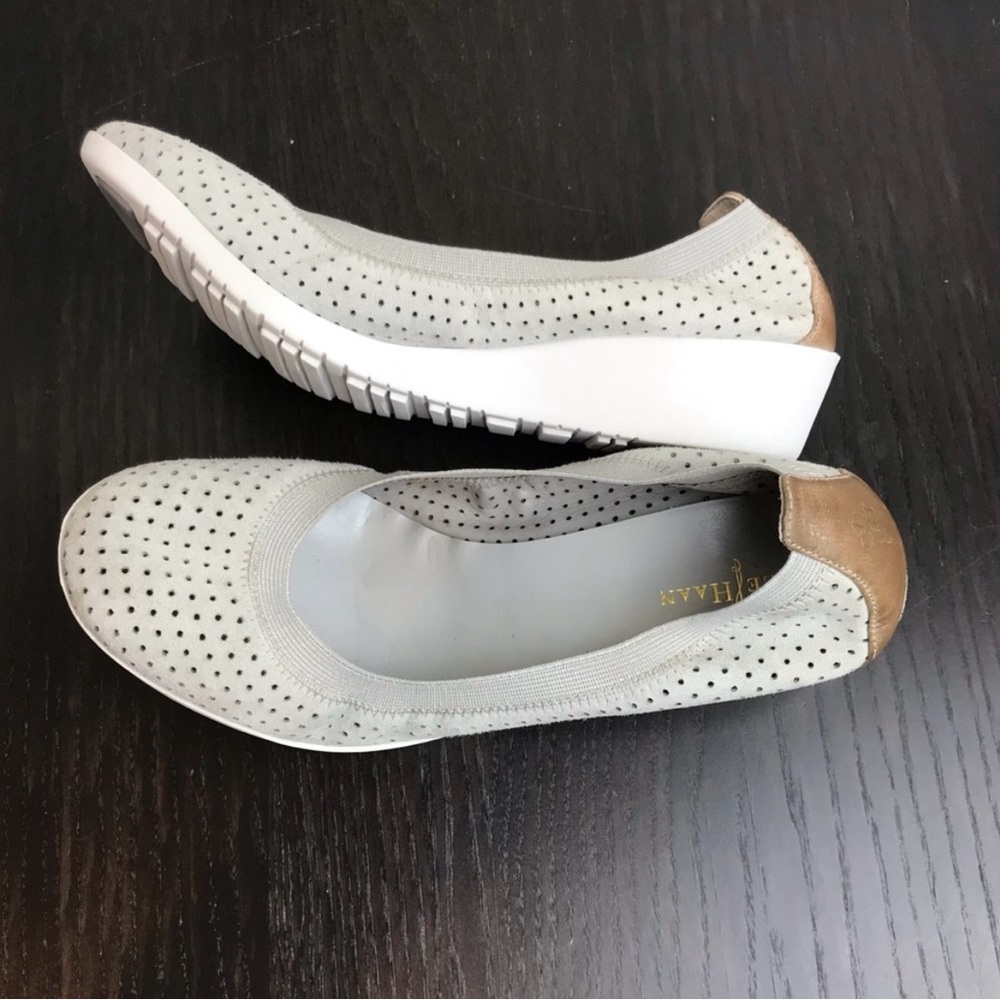Cole Haan Gray and Tan Perforated Flats